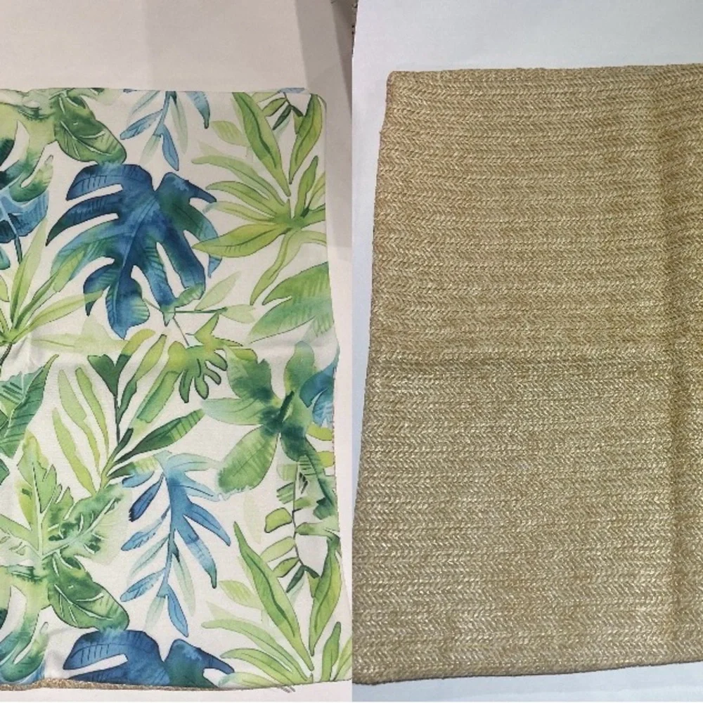 Tropical Leaf Print Woven tan set of two decorative throw pillow cover boho